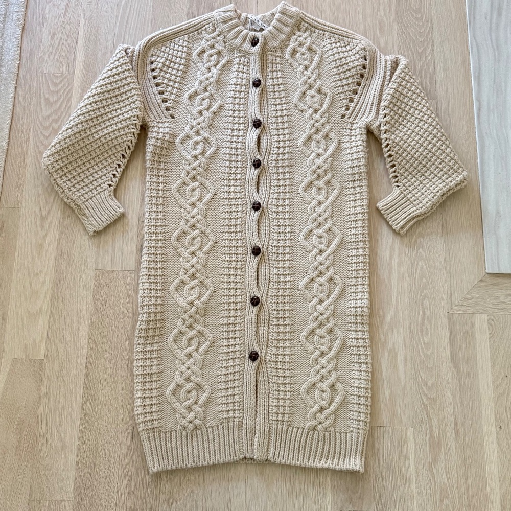 Shona Joy Piper Cocoon Sleeve Cable Midi Cardigan In Oatmeal  Size small